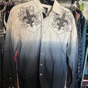 Men's Gradient Western Casual Button Down Embroidered Shirt